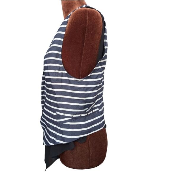 Linen Blend Navy Striped Waistcoat Vest Size M - Picture 9 of 12